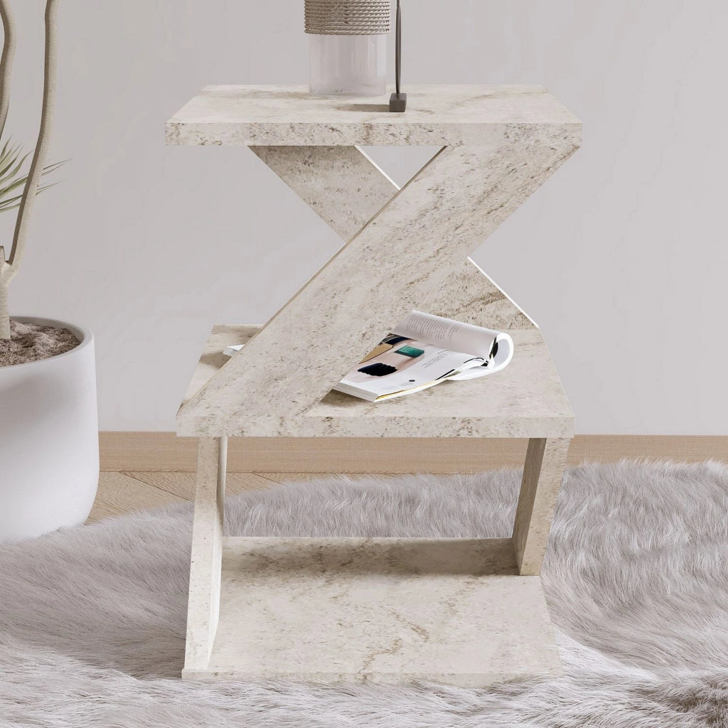 Dovera, Tavolino da Salotto 2 Vani, 30x30x54h cm Bianco Marmo