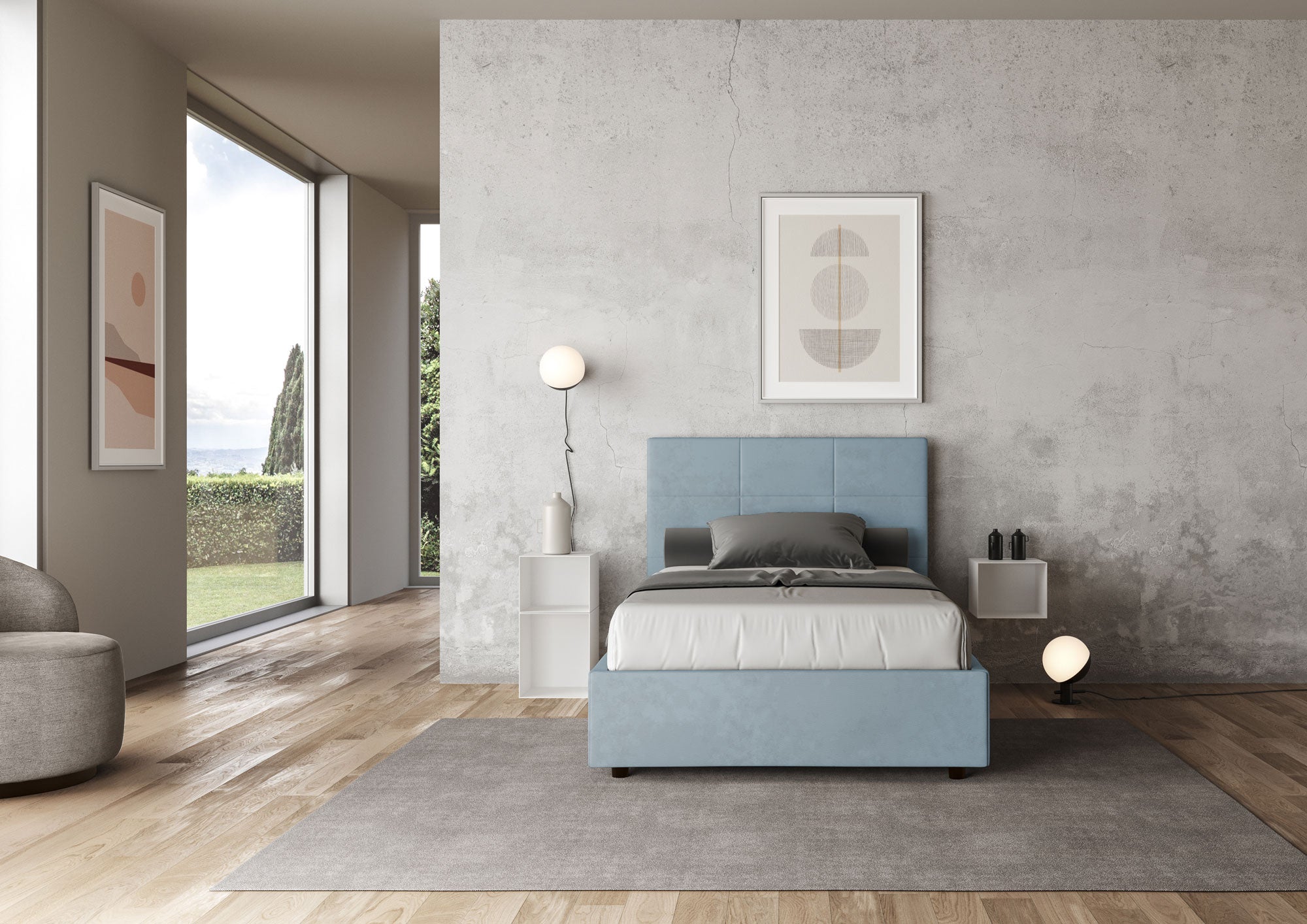 Letto 1 Piazza e Mezzo 120x190 cm Senza Rete Mika Azzurro