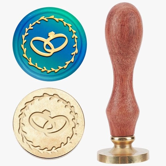 Sostituto di sigillo vintage - Testa di sigillo rimovibile in ottone - Manico in legno - 25 mm - Modello di anello di fidanzamento - Per inviti di matrimonio - Sigillo da bucato