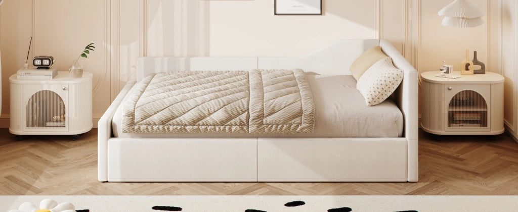 DESMIU Divano letto 140 × 200 cm 1 posto con contenitore, senza materasso, in MDF, compensato, beige