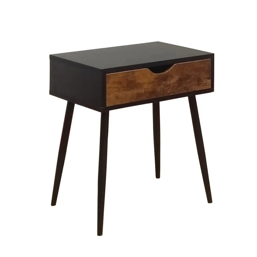 Tavolino da notte HAALAND – 1 cassetto – Nero e legno scuro – Stile scandinavo