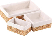 Opbergmand per falegnamia con tessuto di paglia per bagno - decorativo con imbottitura - set da 3 - acqua giacinto