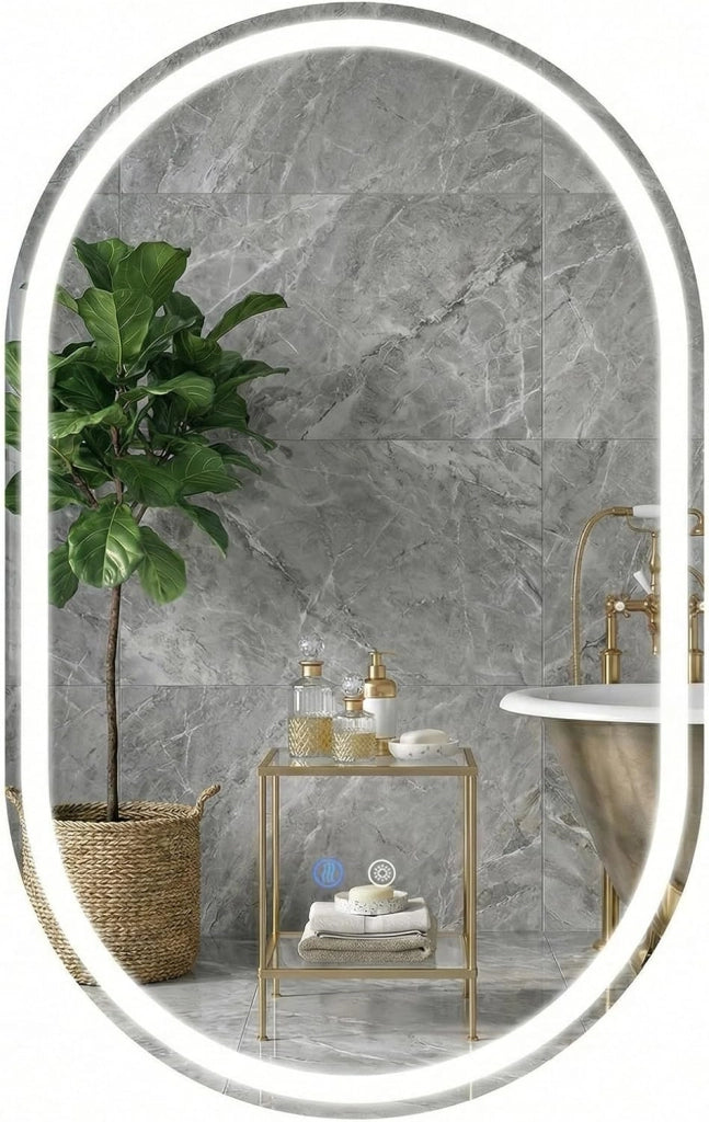 Specchio Bagno Retroilluminato, Specchio in Vetro Temperato con Luce LED Regolabile a 3 Colori, Antiappannamento, Interruttore Touch e Funzione Memoria, Orizzontale/Verticale