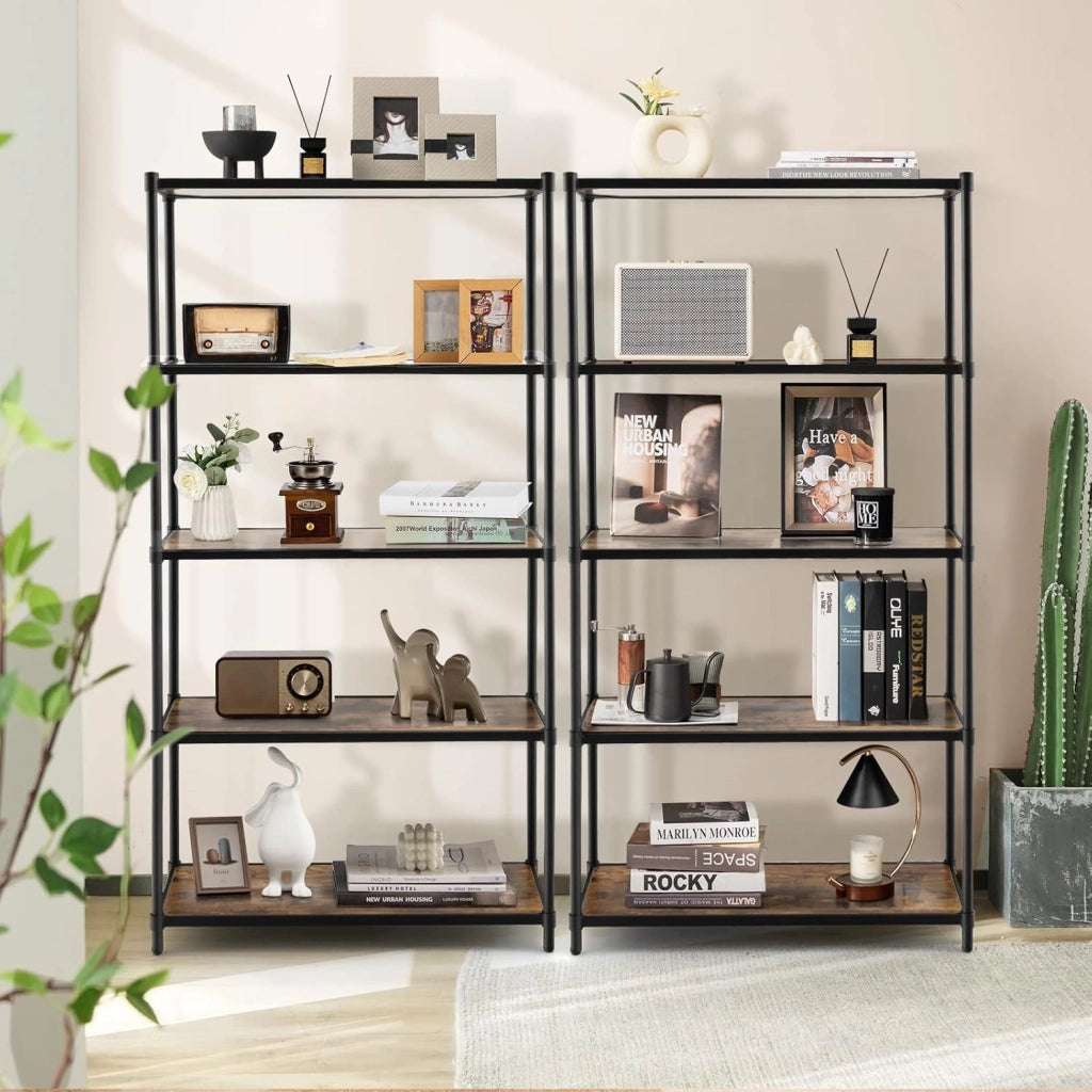 GIANTEX Scaffale a 5 Ripiani Stile Industriale, Libreria con Struttura in Acciaio Marrone Vintage e Nero, 80x29,5x154cm
