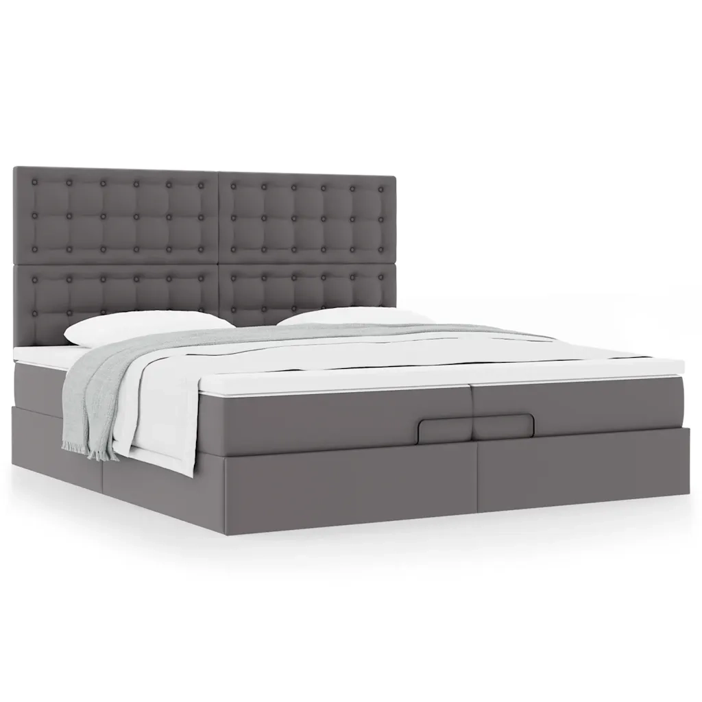 Struttura Letto Pouf con Materassi Grigio 200x200 cm Similpelle 3313024