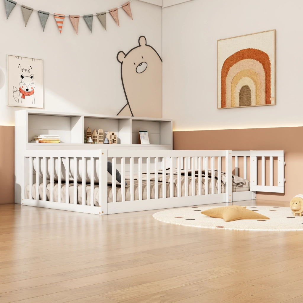 LETTO con sponde e vani laterali 90x200 cm in pino e MDF bianco