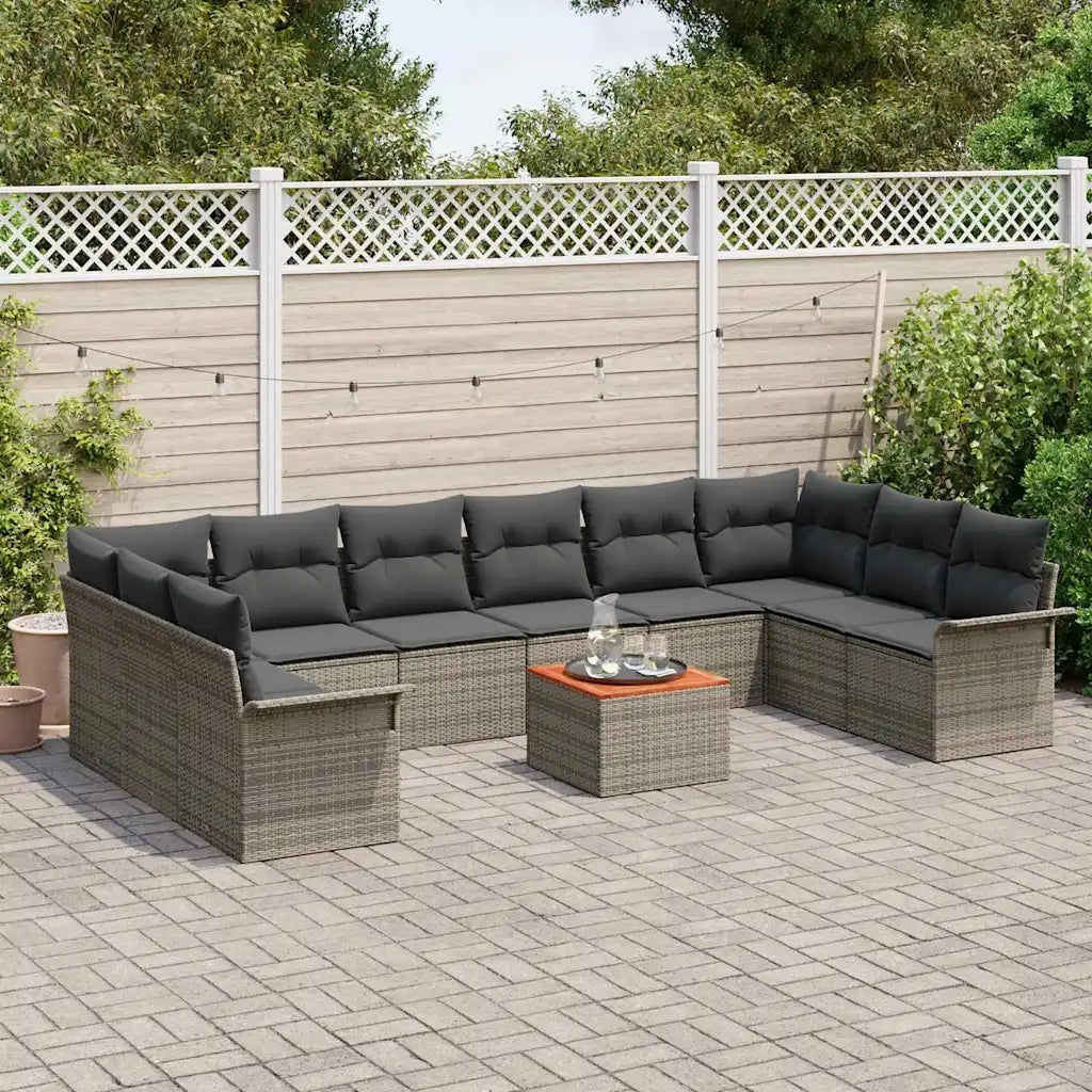 Set Divano da Giardino con cuscino 11 pcs Grigio polyrattan 3347377