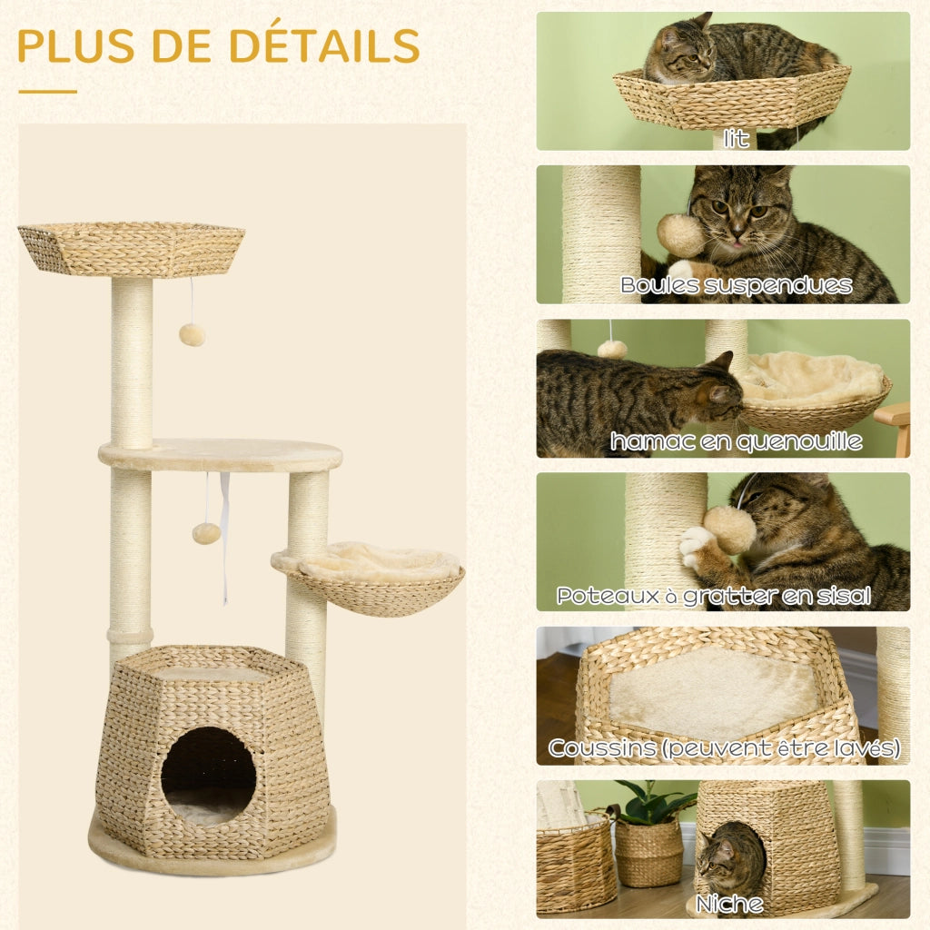 Arbre ¨¤ chat con nicchia, amaca e palle ¨C zephmum ¨C grigio, 119 cm