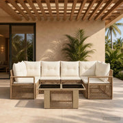 Set Divano da Giardino 7 pz Beige e Bianco Crema polyrattan 3437058