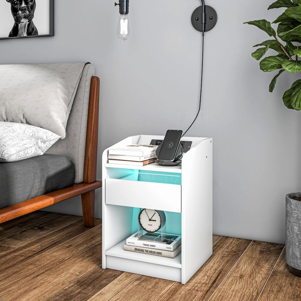 Comodino con LED e USB ¨C zephmum ¨C Bianco 40x40x58 cm