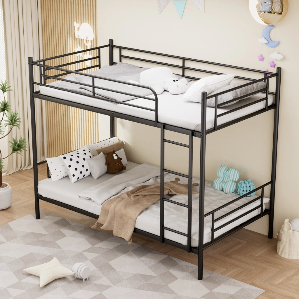 Letto a castello 90 × 190 cm con scala e barriera di sicurezza, senza materasso, in acciaio, nero