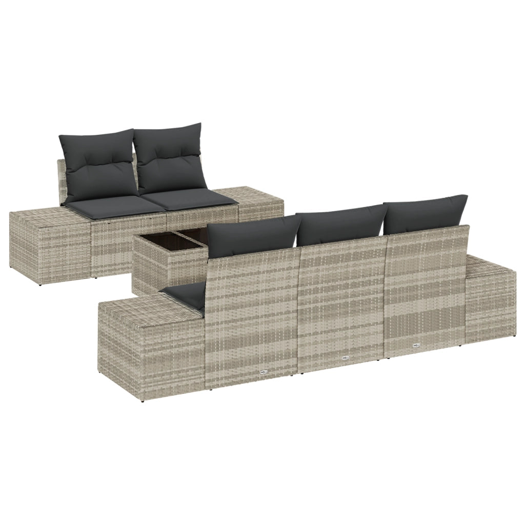 Set di divani da giardino da 6 pezzi con cuscini Grigio chiaro Polyrattan