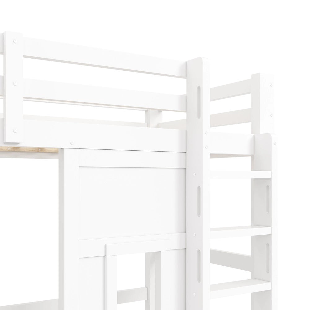 Letto a Soppalco con Armadio Integrato, Finestre e LED ¨C Xylo ¨C Bianco 90x200