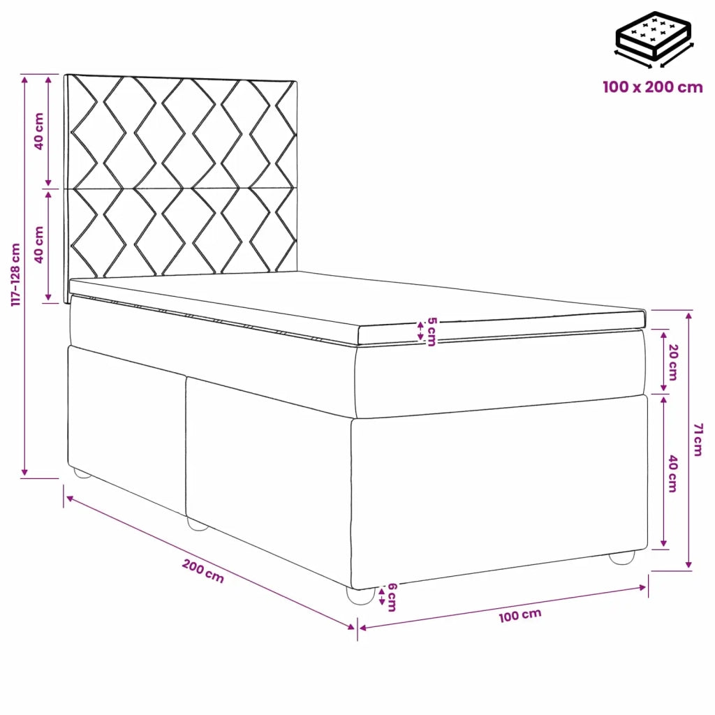 Letto box spring con materasso Nero 100 x 200 cm Velluto 3454555