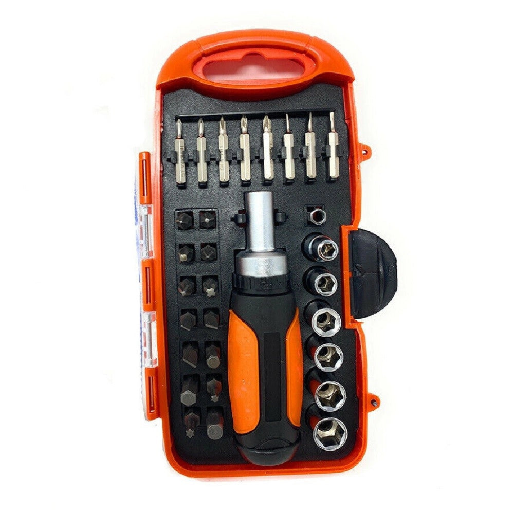 Trade Shop - Kit 30 Pz Cacciaviti A Cricchetto Multiuso Inserti Punte A Croce Torx Esagonali -