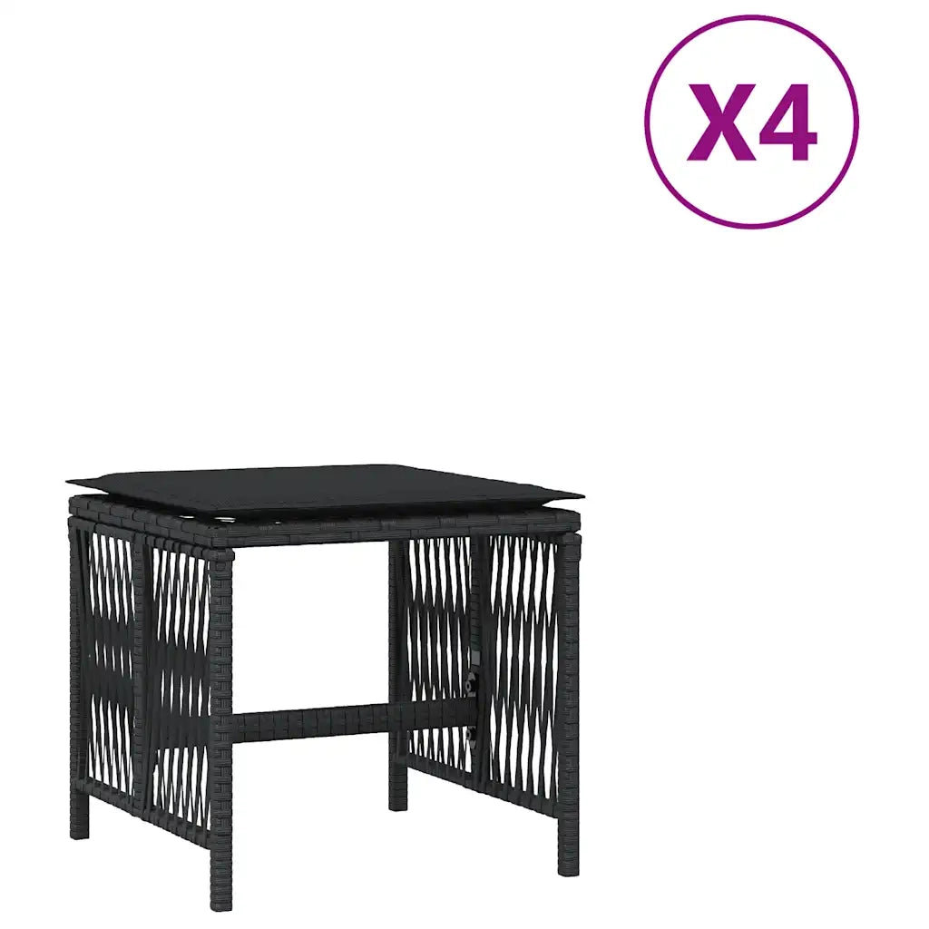 Sgabelli da Giardino con Cuscini 4pz Neri 41x41x36cm Polyrattan 365056