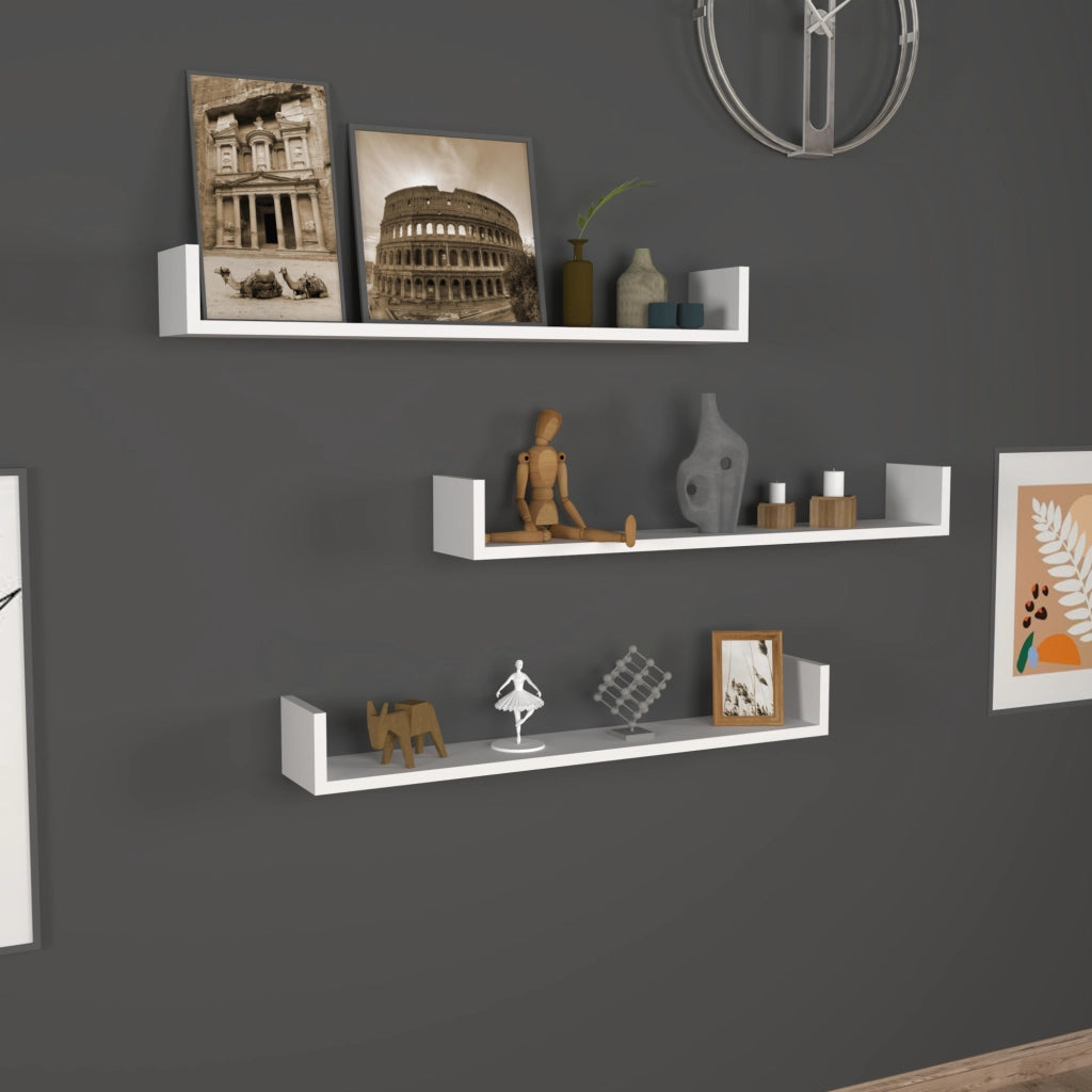 Set 'Höganäs' 3 Mensole da Muro - Consolli Pensili con Piano d'Appoggio a Forma di U - Largo 90 cm - Bianco [en.casa]