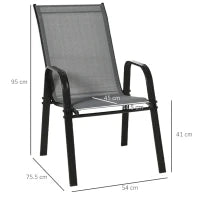 Set 4 Sedie da Giardino Impilabili e Salvaspazio con Braccioli in Metallo e Tessuto a Rete, Grigio
