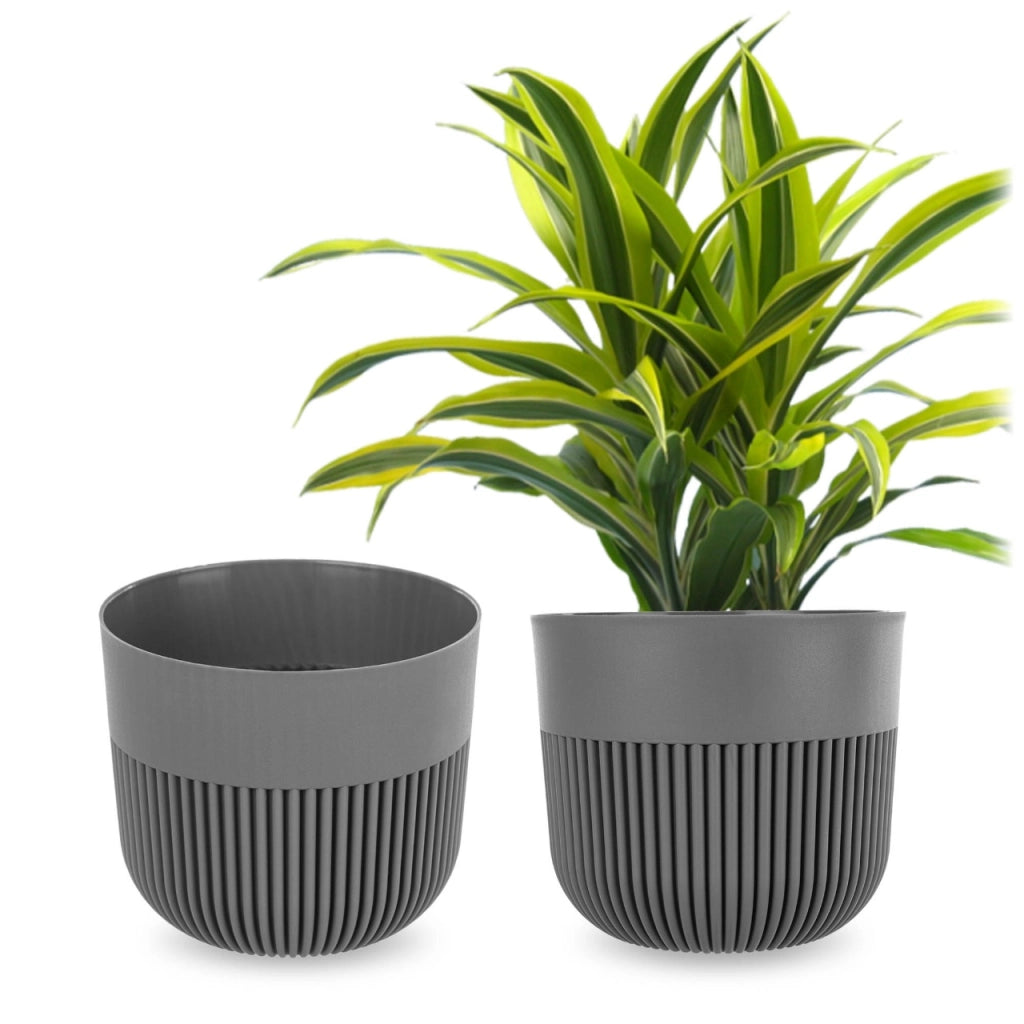 Vaso da fiori KADAX, Coprivaso, 17 cm, Plastica, Rotondo, A coste, Grigio