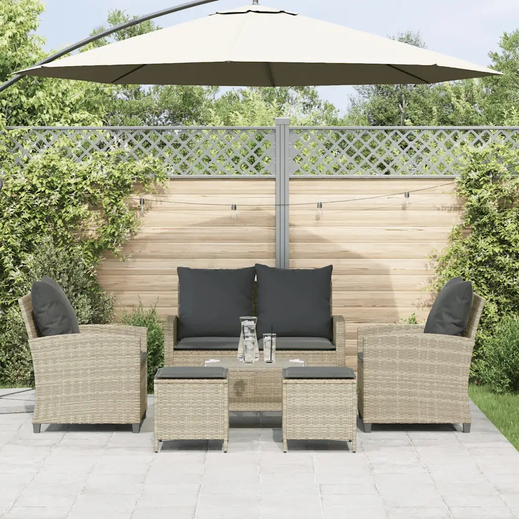 Set Divano da Giardino 6pz con Cuscini Grigio Chiaro Polyrattan