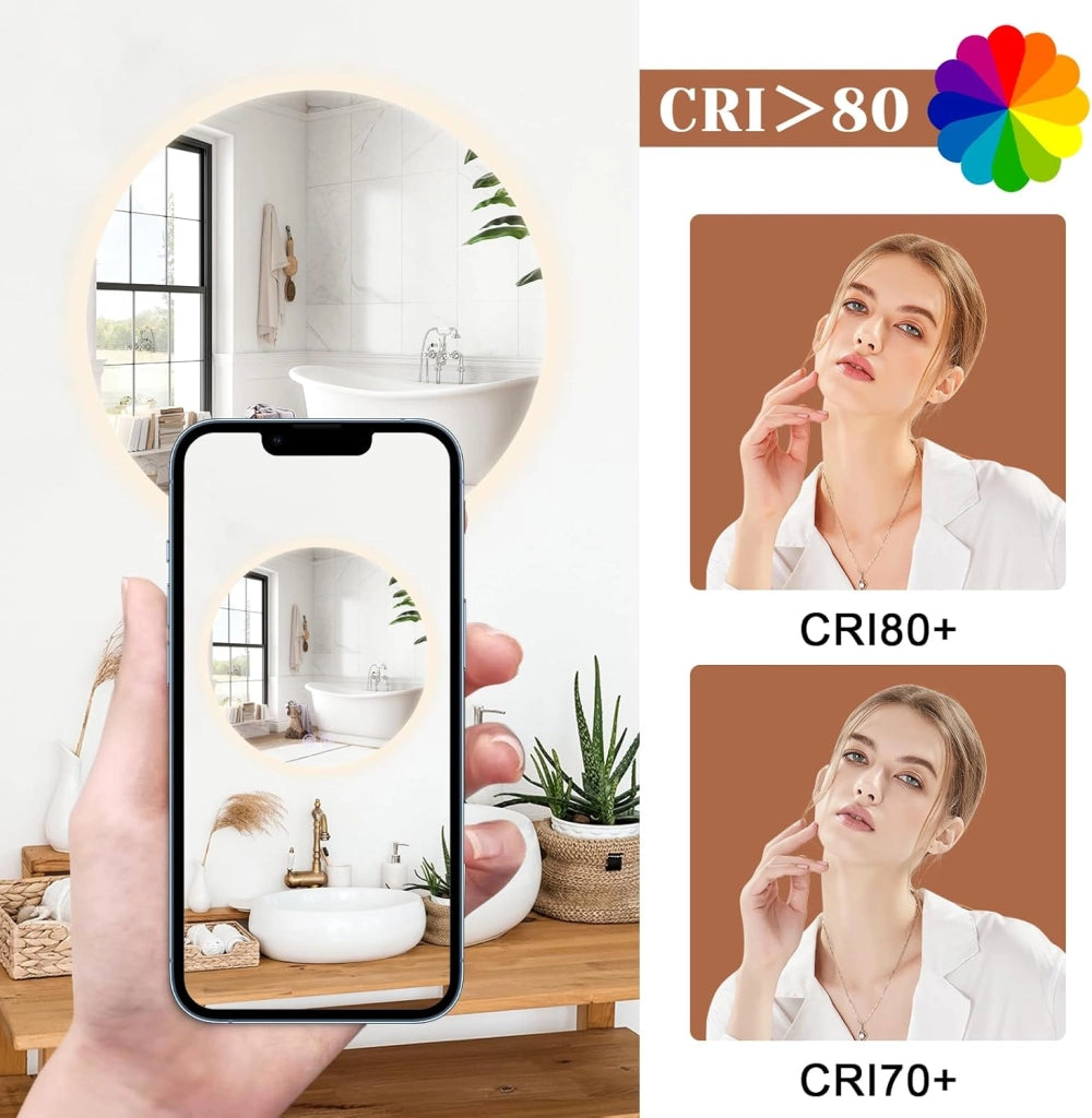 ZMH Specchio da Bagno Rotondo Illuminato con Regolazione d'Intensità e Touch
