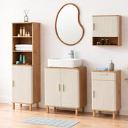 Set da 4 Pezzi per Bagno Ferrersp con Mobile da Terra Pensile da Parete Mobile Colonna e Mobile Sottolavabo - Effetto Rovere/Avena Oatmeal [en.casa]