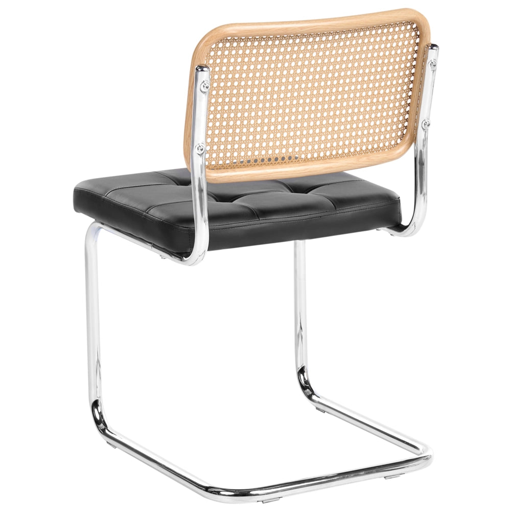 Set di 2 sedie da pranzo in ecopelle nero con base a sbalzo in metallo stile vintage retrò