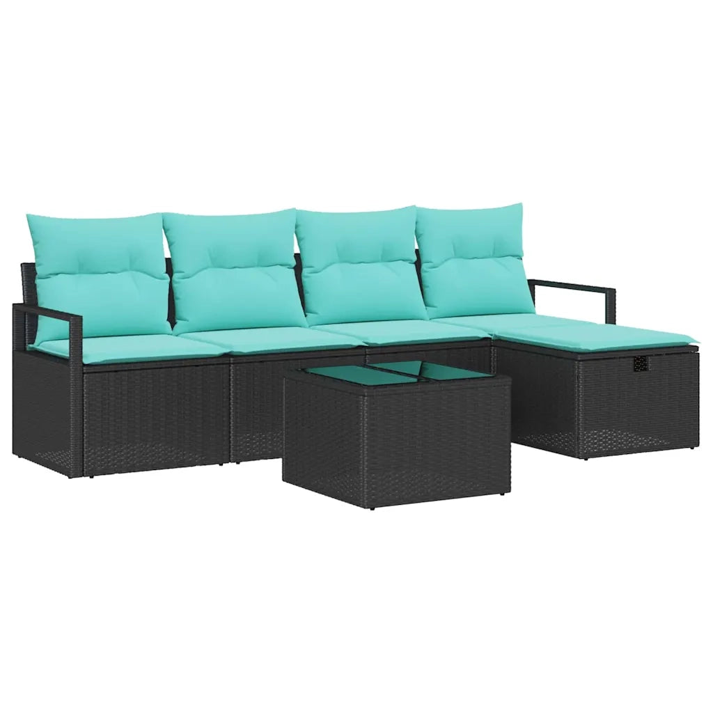 Set di divani con cuscino 6 pcs Nero e Turchese polyrattan 3359175