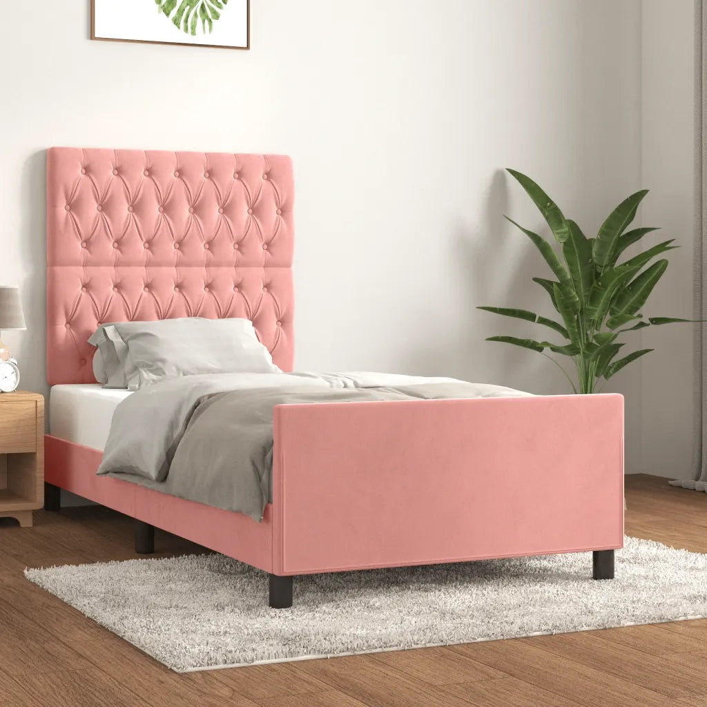 Giroletto con Testiera-Struttura Letto con testiera Rosa 100x200 cm in Velluto 374840