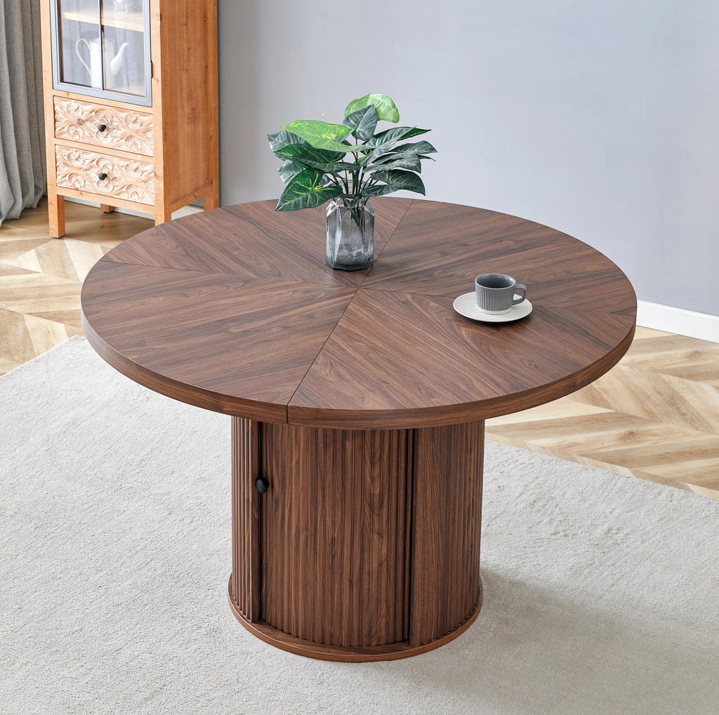 Tavolo rotondo 115x115x74 cm con spazio contenitore in MDF; colore noce