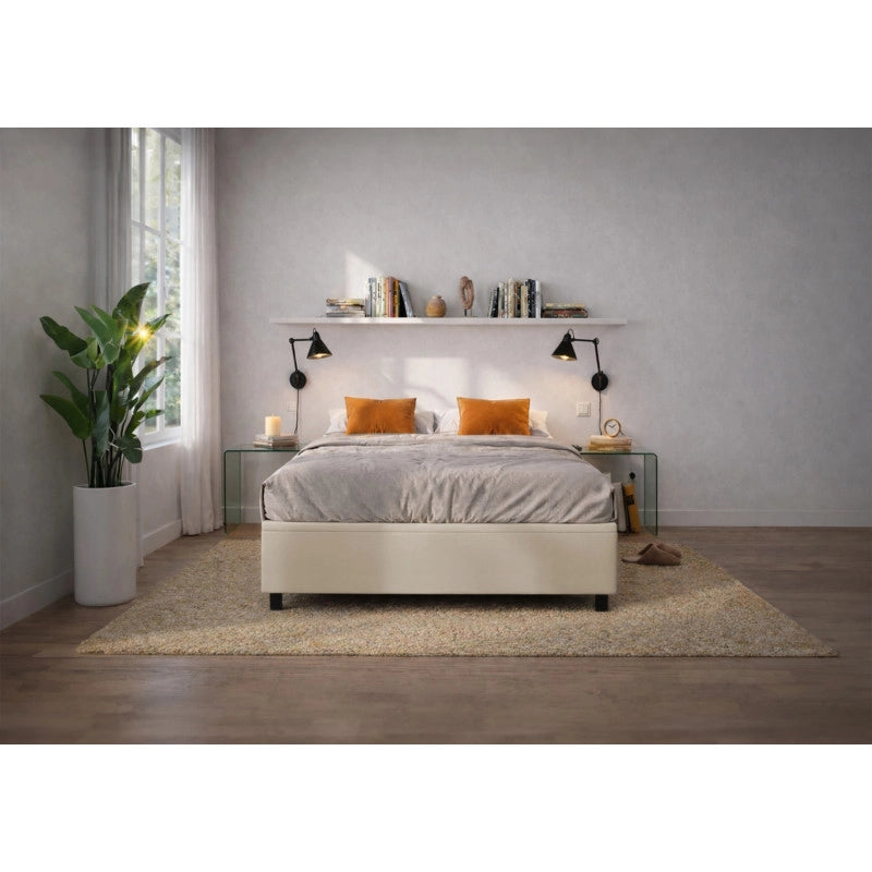 Letto imbottito Matrimoniale 180x190 cm BoxMax - Similpelle,Tortora,Contenitore
