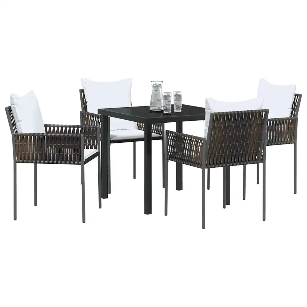 Set da Pranzo per Giardino 5 pcs Marrone e Nero Rattan in PE