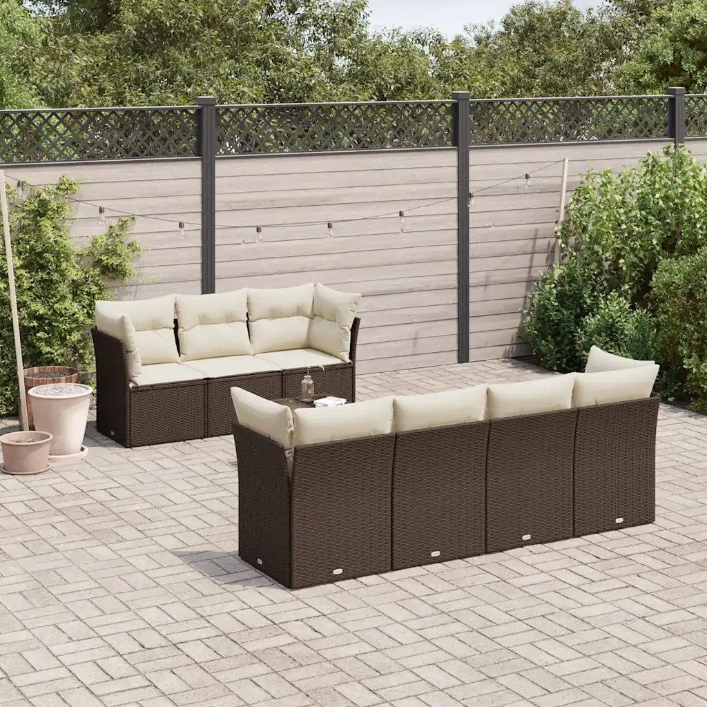 Set Divani da Giardino 8 pz con Cuscini Marrone in Polyrattan 3249122
