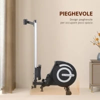 Vogatore Magnetico Pieghevole per Allenamento a Casa, Volano Regolabile su 8 Livelli e Monitor LCD, 185x58x57cm, Nero