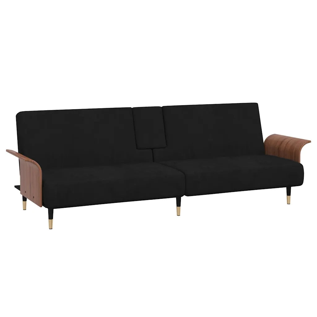 Divano Letto con Portabicchieri in Velluto Nero 351854