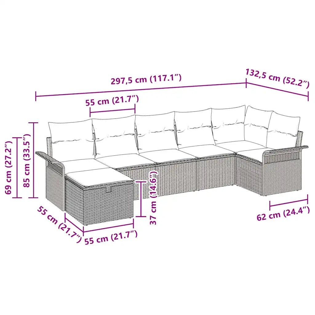 Set Divano da Giardino 7 pcs Grigio chiaro polyrattan 3358901