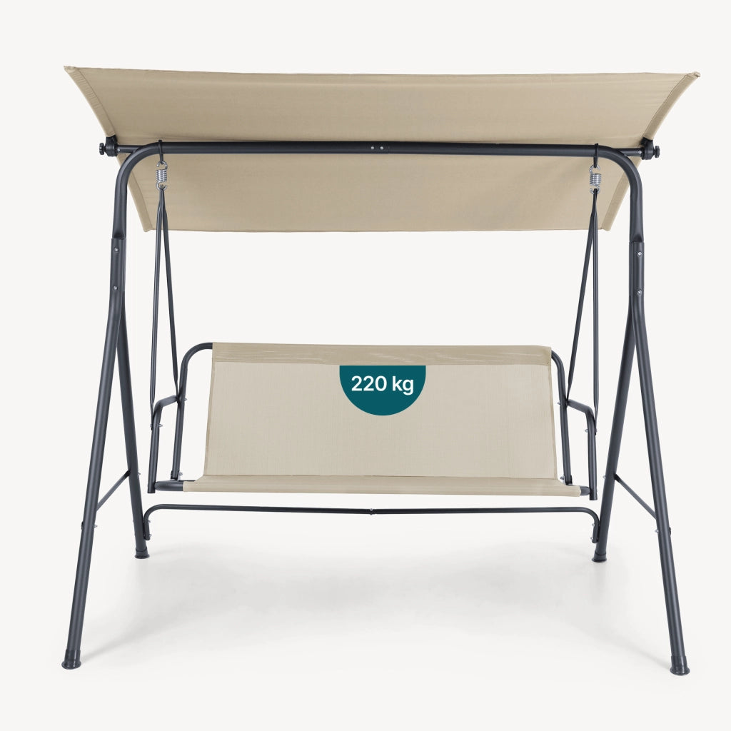 Dondolo da Giardino Satten a 3 Posti con Tettuccio Parasole 173x119x153 cm - Grigio / Beige [en.casa]