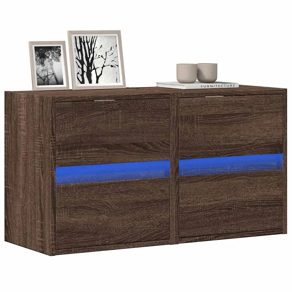 vidaXL Mobili TV a Parete con Luci LED 2pz Rovere Marrone 41x31x45 cm
