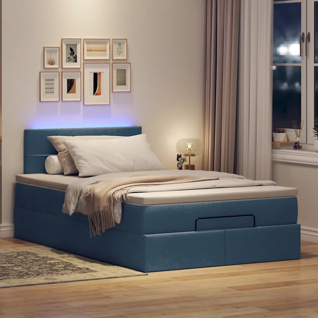 Pouf Letto con Materasso e LED Blu 120x190cm in Tessuto 3312297