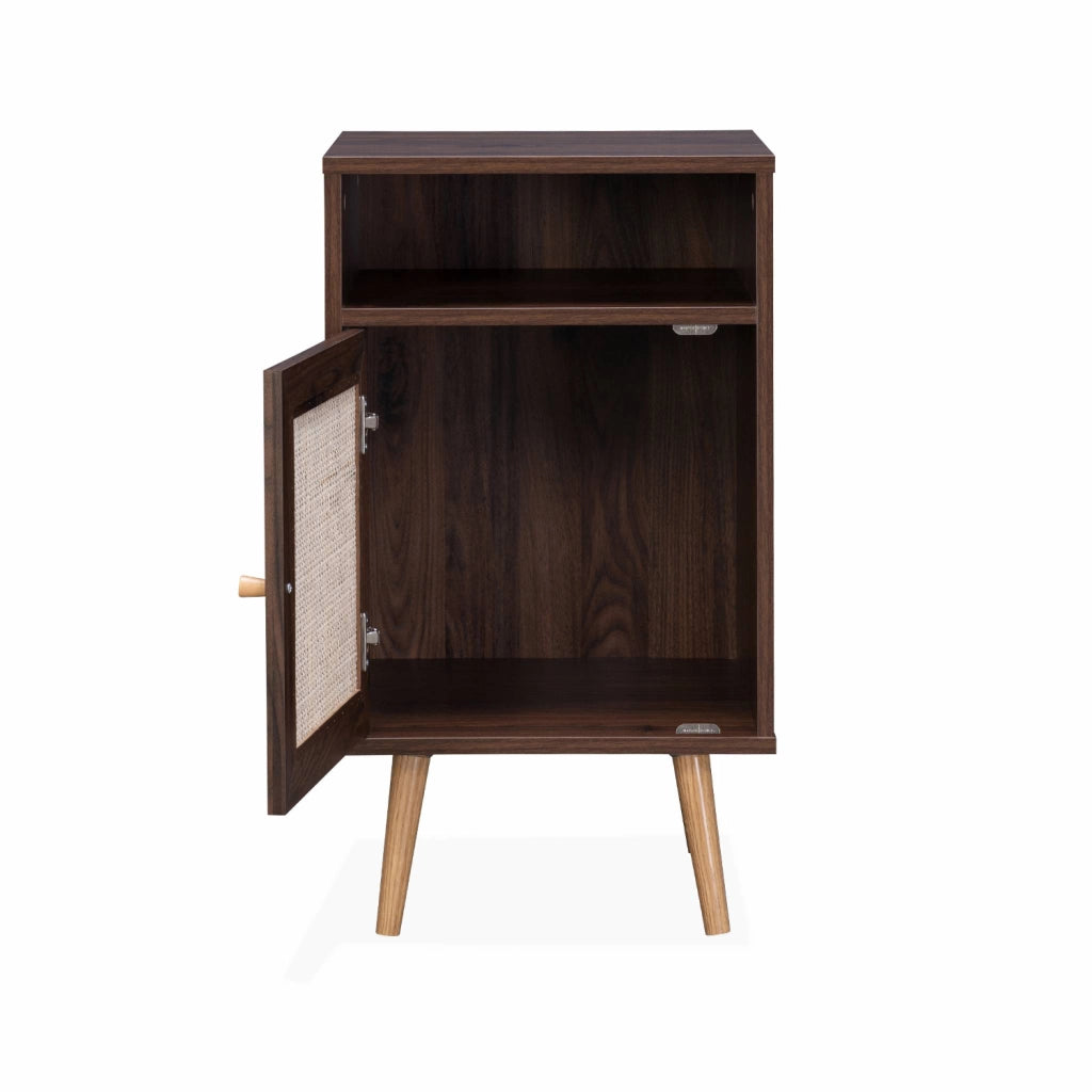 Set 2 comodini scandinavi in intrecciatura cannage, marrone scuro