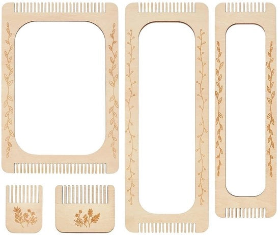 Tessitura rettangolare per principianti - Set di 5 pezzi - Tessitura in legno - Tessieria con contrappeso - Ideale per sciarpe e accessori