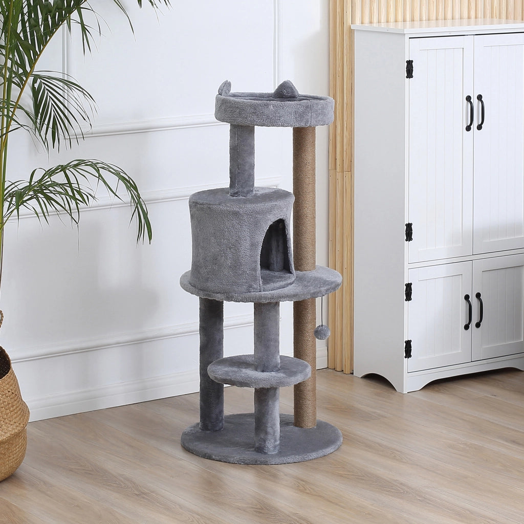 Albero per gatti con piattaforme, nicchia e graffiatoi ¨C zephmum ¨C grigio ?48x104 cm