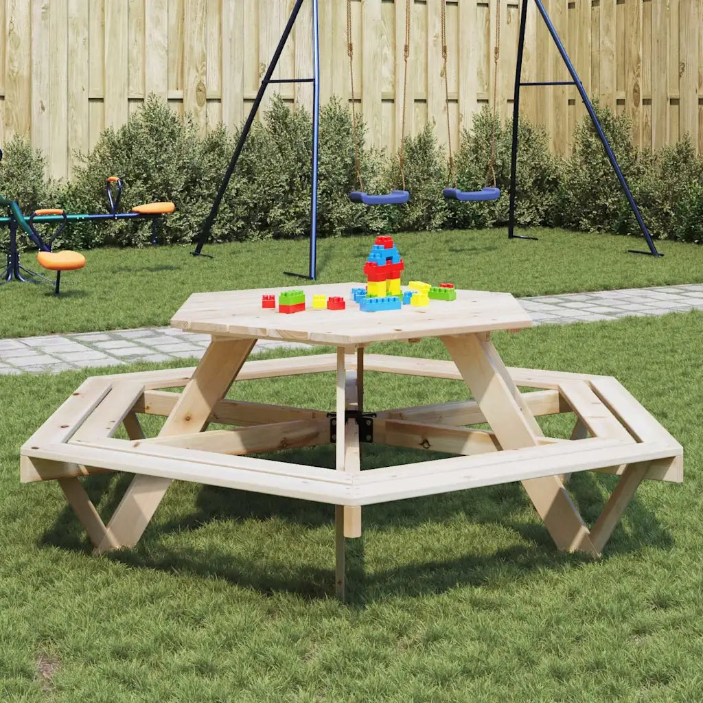 Tavolo da Picnic per 6 Bambini con Panche Esagonale Legno Abete 4008993