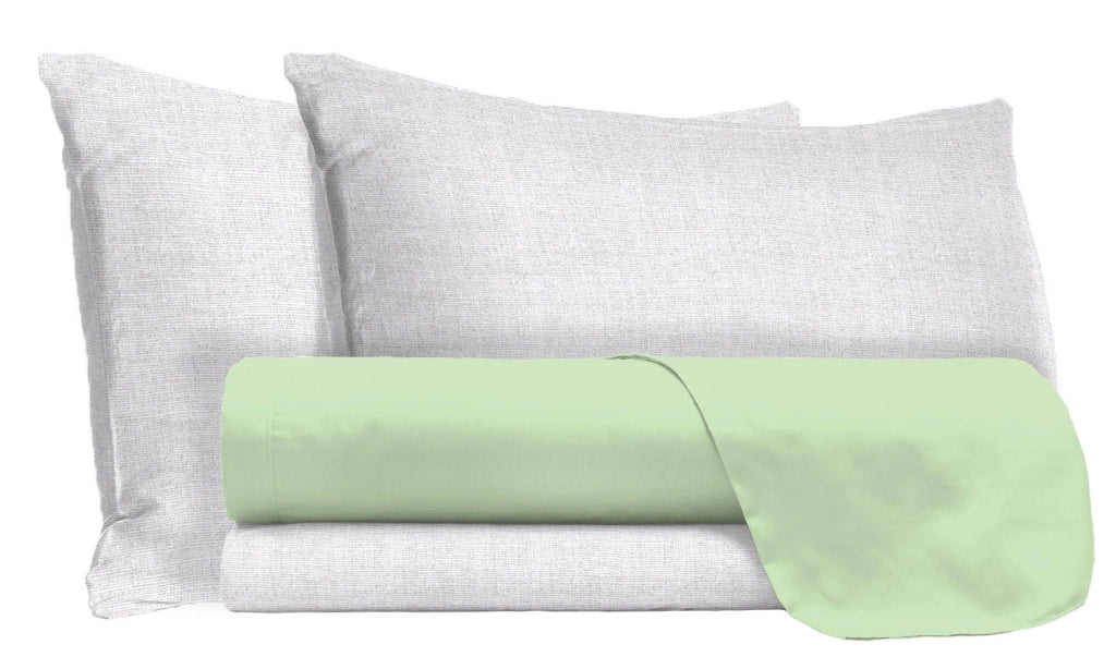 Set Lenzuola Singolo Sopra Sotto e Federe in Cotone Pistacchio