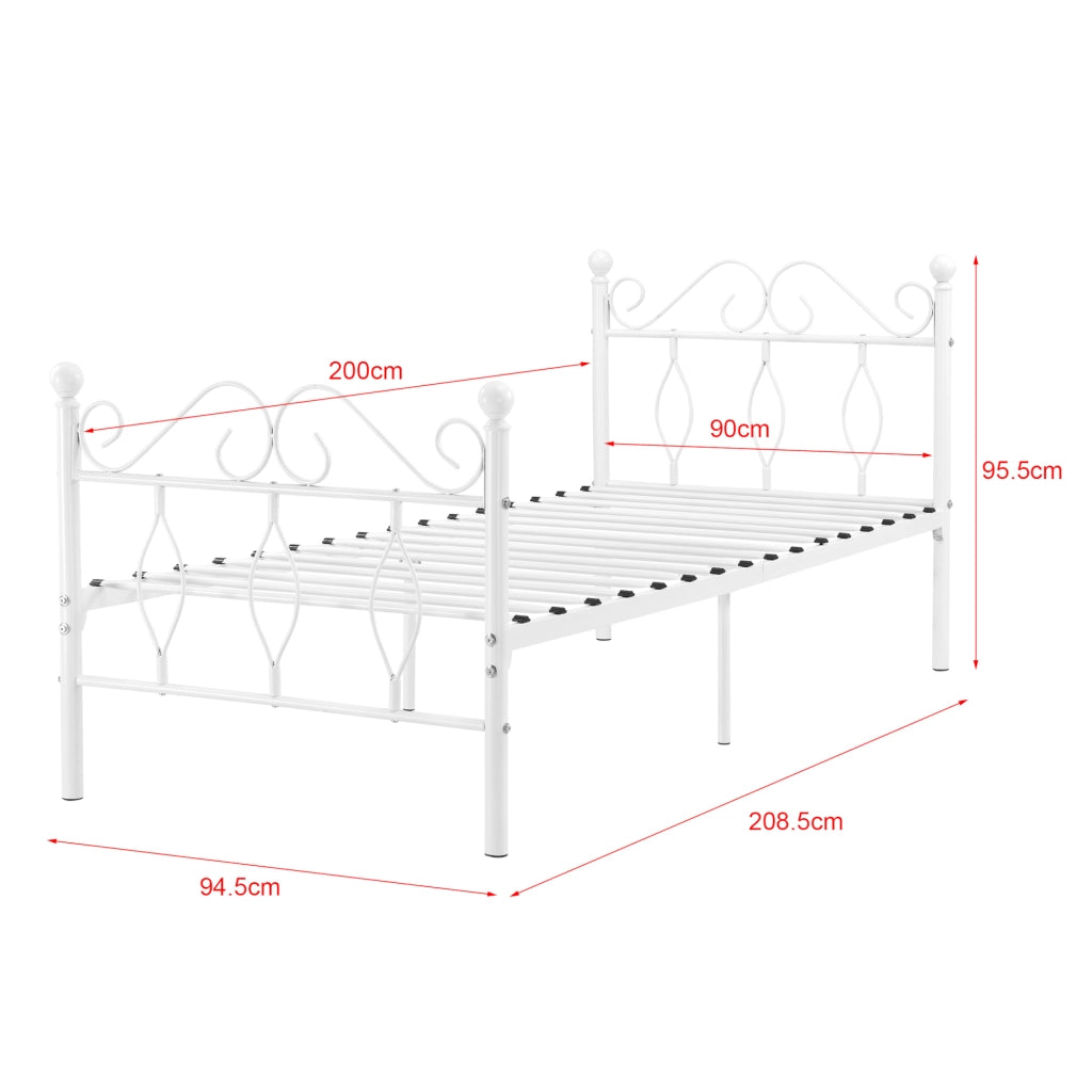 Struttura Letto Singolo in Metallo con Testiera e Pediera in Stile Romantico/Classico con Materasso 90 x 200 cm Letto 1 Piazza - Bianco