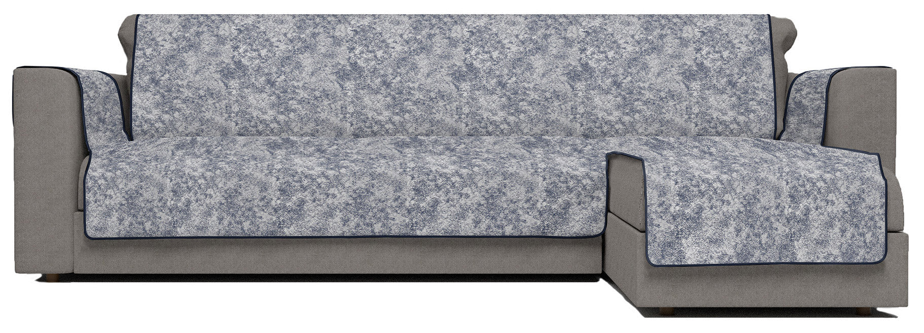 Copridivano con Penisola Destra Seduta 190 cm in Poliestere e Cotone Blu Scuro