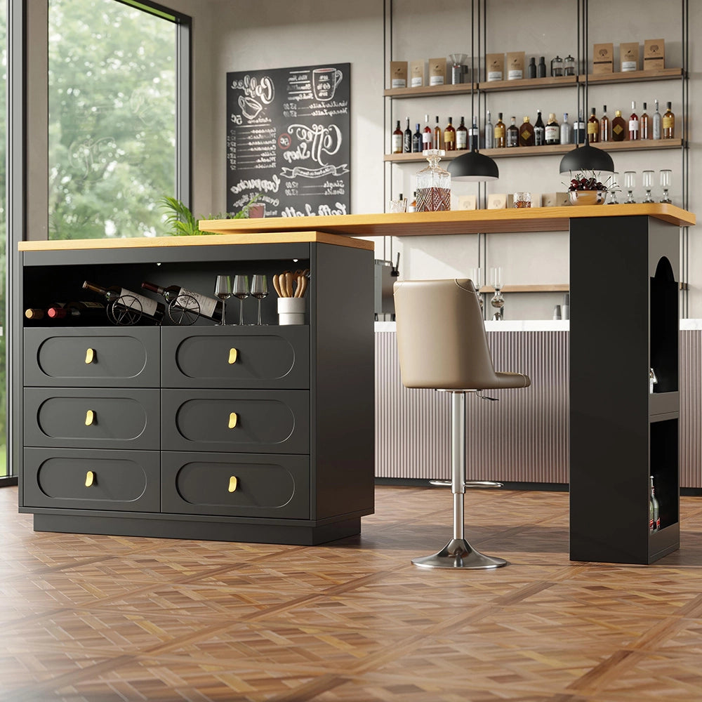 Tavolo bar estensibile - Xylo - rotante 360° con ruote nero 138-203cm