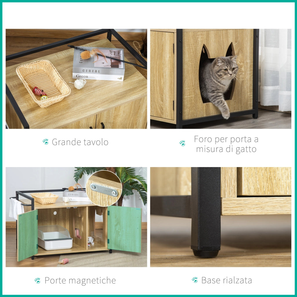 Easycomfort Mobile Lettiera per Gatti con 2 Ante e Ingresso Laterale, 82.3x51x54cm, Color Legno e Nero