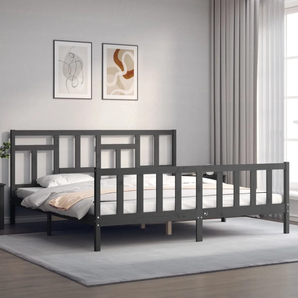 Giroletto con Testiera Grigio 200x200 cm in Legno Massellocod mxl 118055
