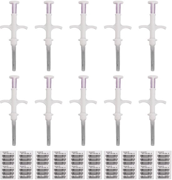 Microchip da 10 pezzi - Identificazione Animale - Compatibile con lettori di microchip - Facile da impiantare - Leggero - Codice a 15 cifre - Identificazione Animale